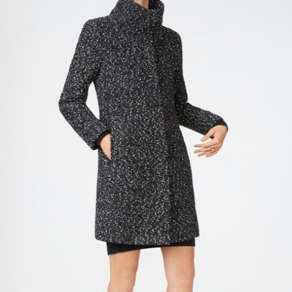 Club Monaco. Tweed Funnel Neck Wool blend coat. Black and white. - Picture 3 of 15